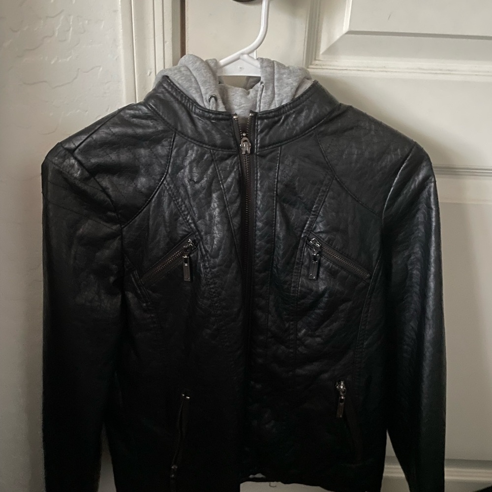 Leather jacket with hood!
